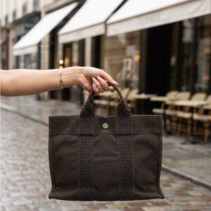 Hermès PM Toile Canvas Herline Tote Bag in Grey/Black